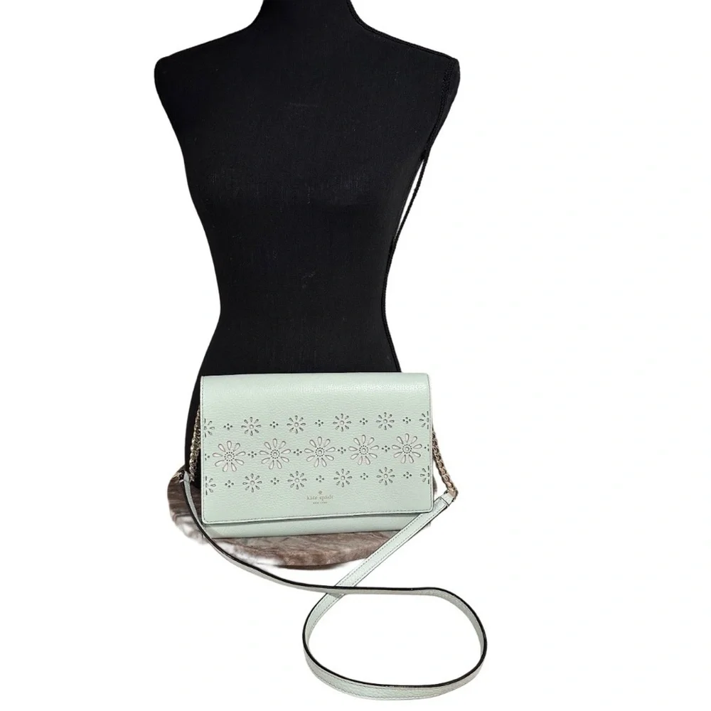 Kate Spade Valencia Faye Drive Crossbody Gold Chain Bag Pebbled Leather Mint NEW